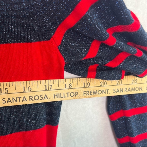 Tommy Hilfiger Womens Sweater Red Blue Striped Sparkle Knit Pullover Size S - Picture 5 of 8
